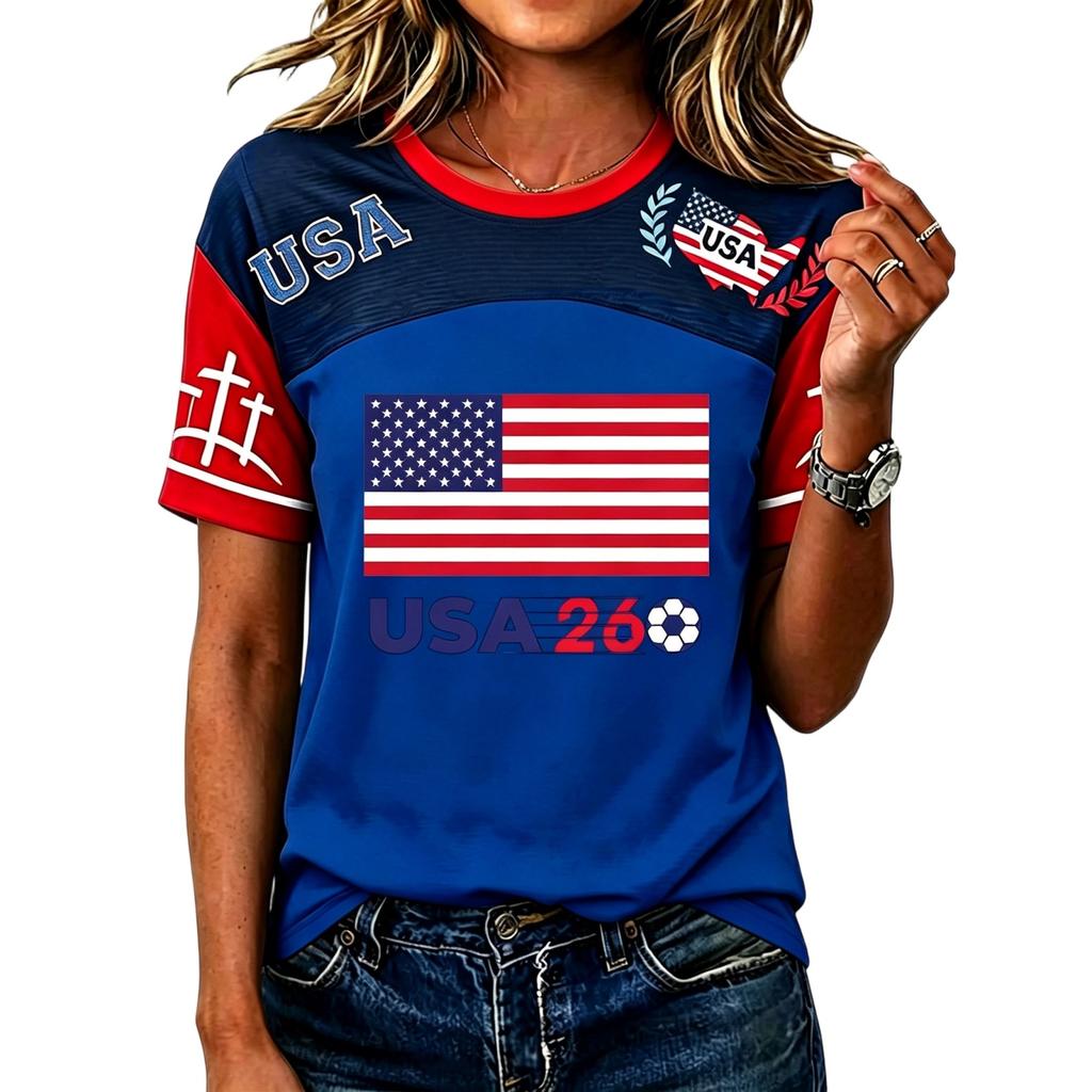 Women's Casual Short Sleeve Pullover T-Shirt Soccer Graphic Print Crew Neck Top Lightweight Comfortable Fit