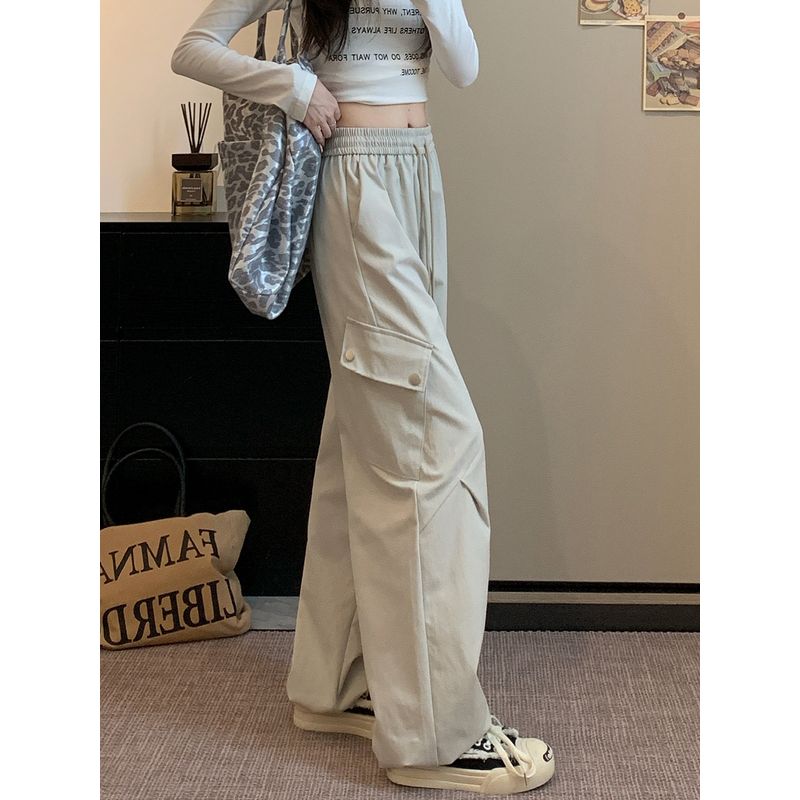 American Style Sexy High Waist Style in Gray Casual Pants Cargo Pants Women's Autumn Loose Drooping Loose Pants Straight-Leg Pants Mop Pants