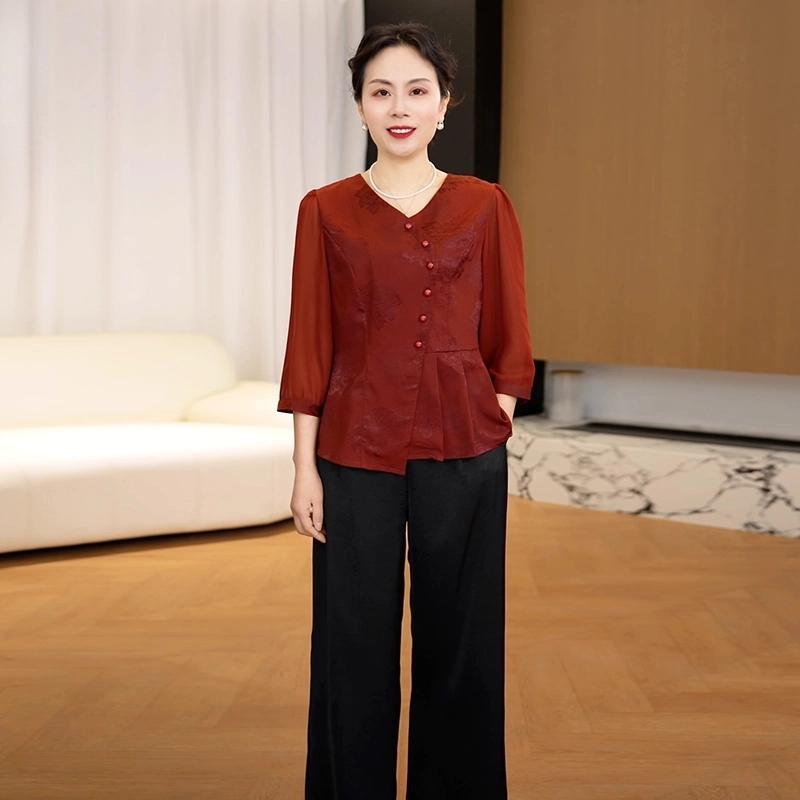 Новая пуговица Мамина весенне-летняя стильная приталенная блузка для женщин среднего возраста L красный