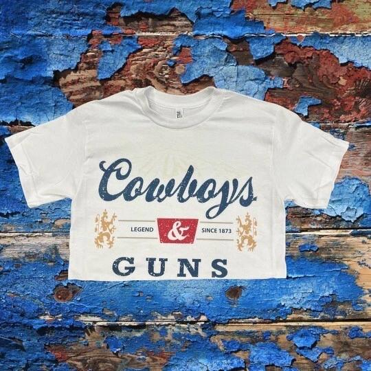 Cowboys and Guns Women s Short Sleeve Crop Top | Western Fashion Sizes S-XL M