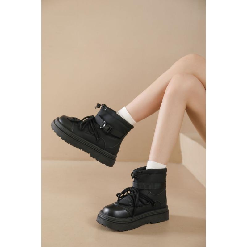 Women's Large Size Lace-up Soft Sole Winter Warm Fur Snow Boots Padded Lined Ankle Boots Anti-slip Hiking Casual Sports Martin Boots