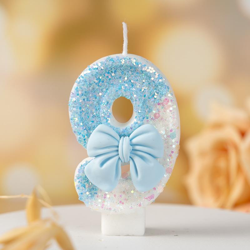 

Синий бант Свеча цифра Торт День рождения Ручная работа Сделай сам 0-9 9