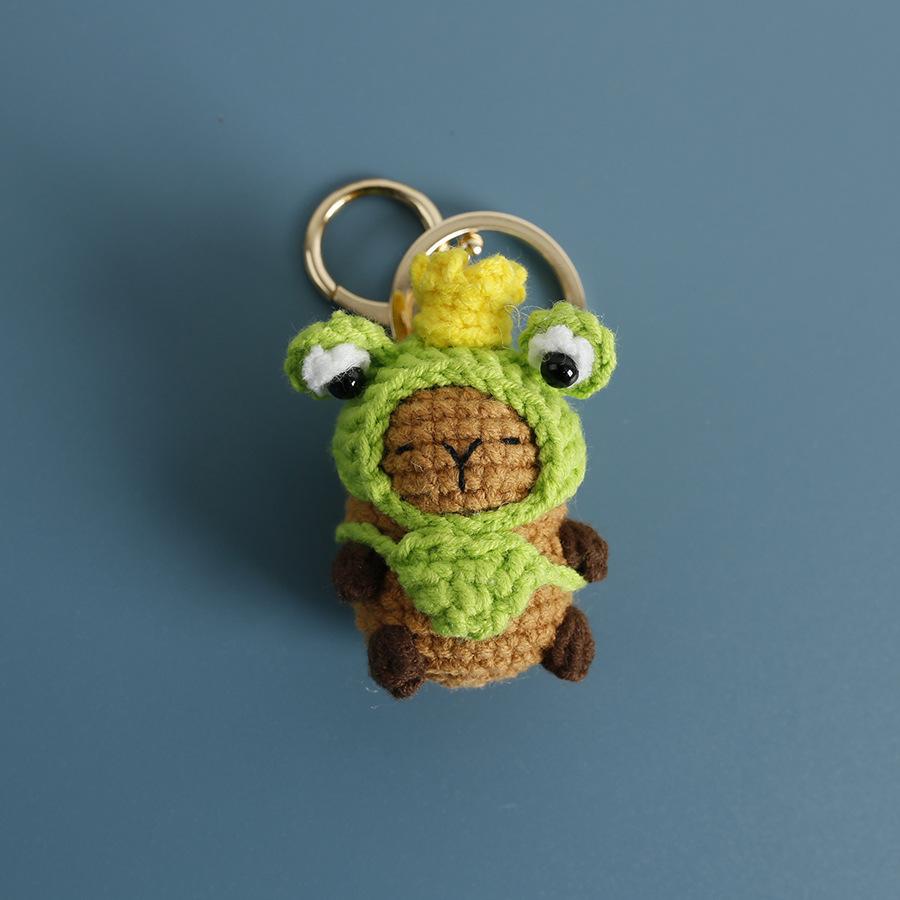 Cute Capybara Police Doll Crochet Keychains For Car Keys Pendant Handmaking Knitting Cartoon Kapibala Doll Keyrings Accessories