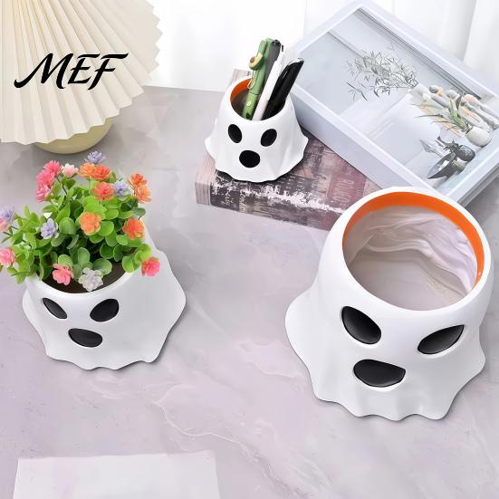 Portable Candy Storage Bucket Ghost Decor, Halloween Planter Vase Cute Bucket, Bowl for Indoor Outdoor Home Display Decoration Resin Container