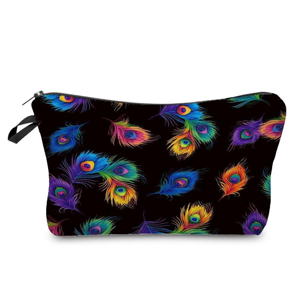Women Feather Print Cosmetic Bag Toiletries Organize Travel Storage Case  6375