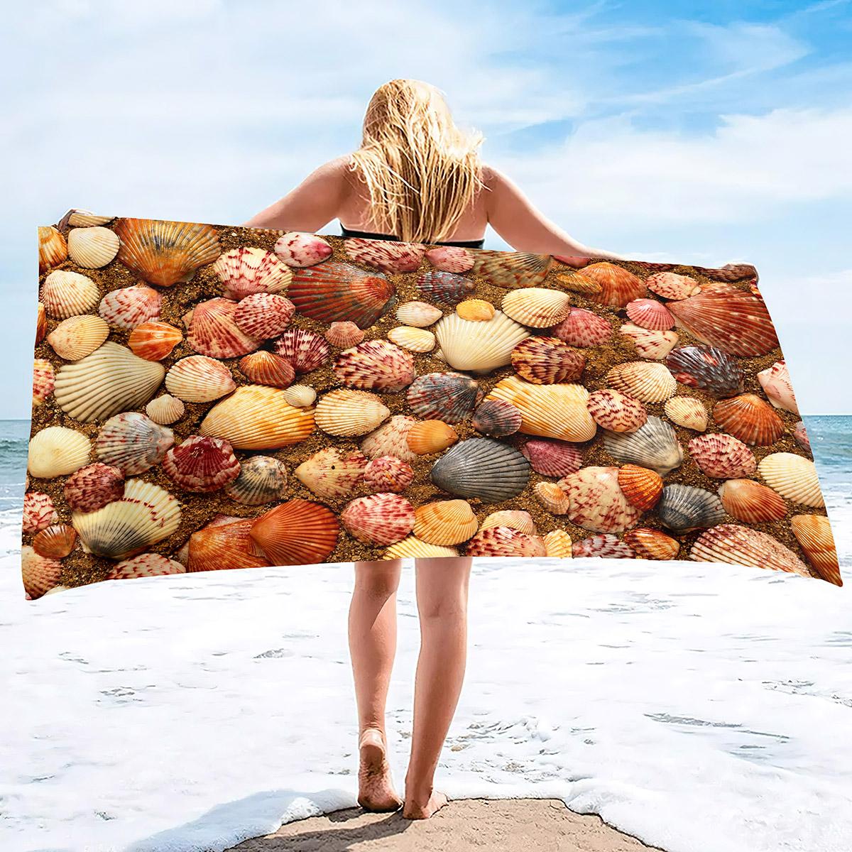 

Beach Seashell Starfish Towel Summer Bathroom Soft Absorbent Multipurpose Quick Dry Sand Free W30*H60(CM)
