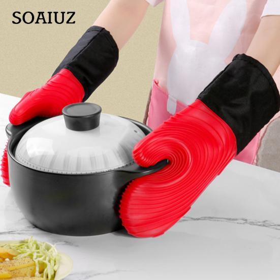 

1 пара силиконовых прихваток для духовки, противоожоговые, противоскользящие, толстая хлопковая подкладка, длинные термостойкие перчатки для микроволновой печи, кухонные принадлежности для выпечки