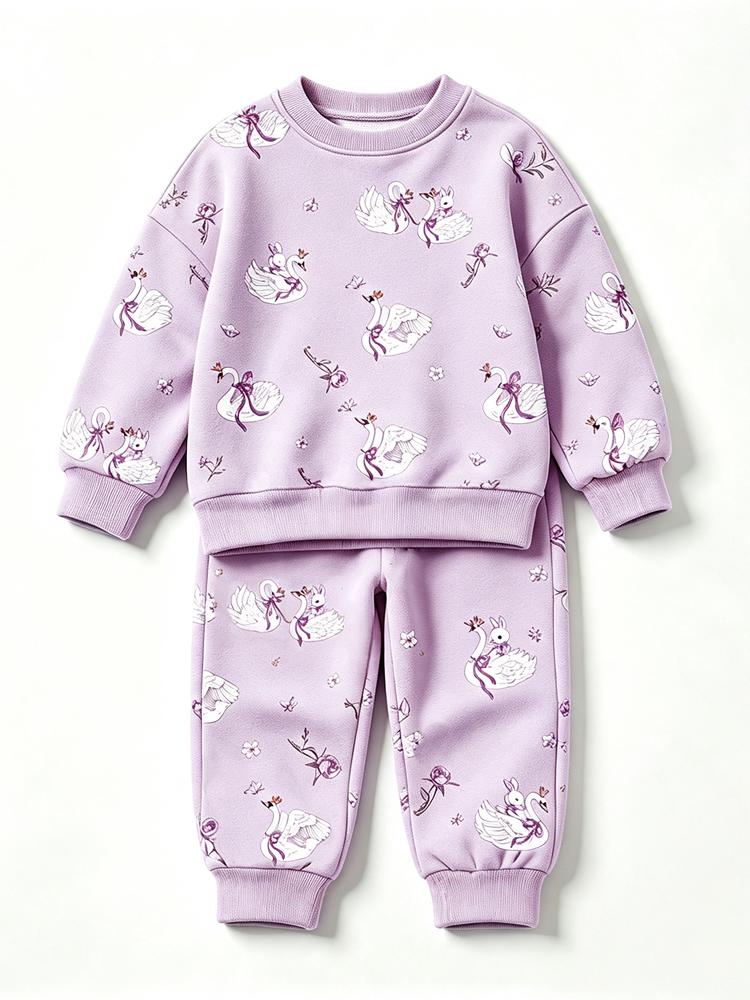 Warm Fleece Lined Baby Clothes Set Cute Round Neck Sweatshirt + Pant Kids Boy Girl Clothing