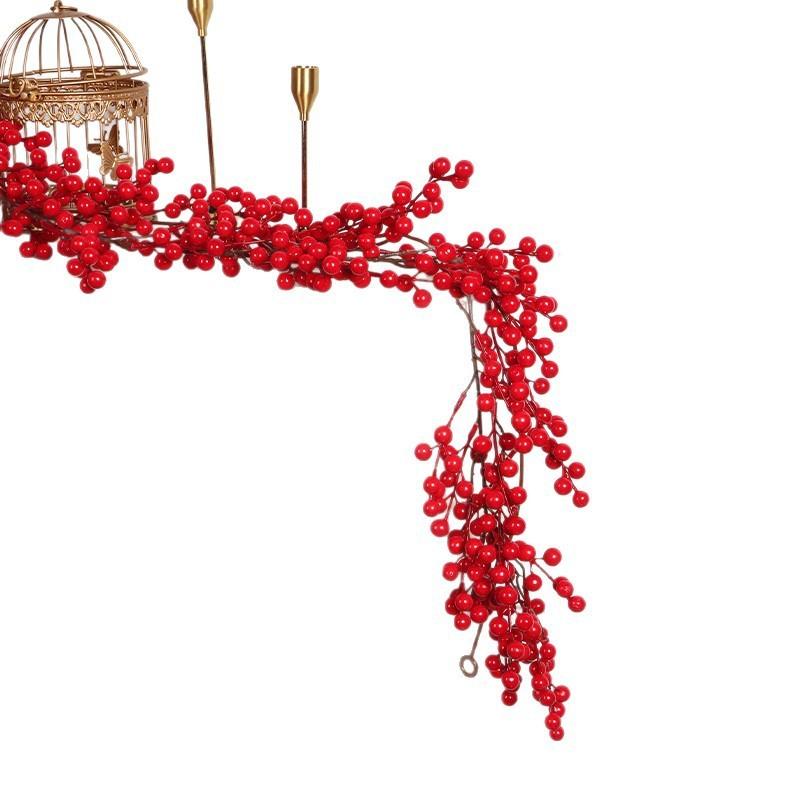 Christmas Simulation Red Fruit Vine With Artificial Pine Needles For Holiday Home Decor