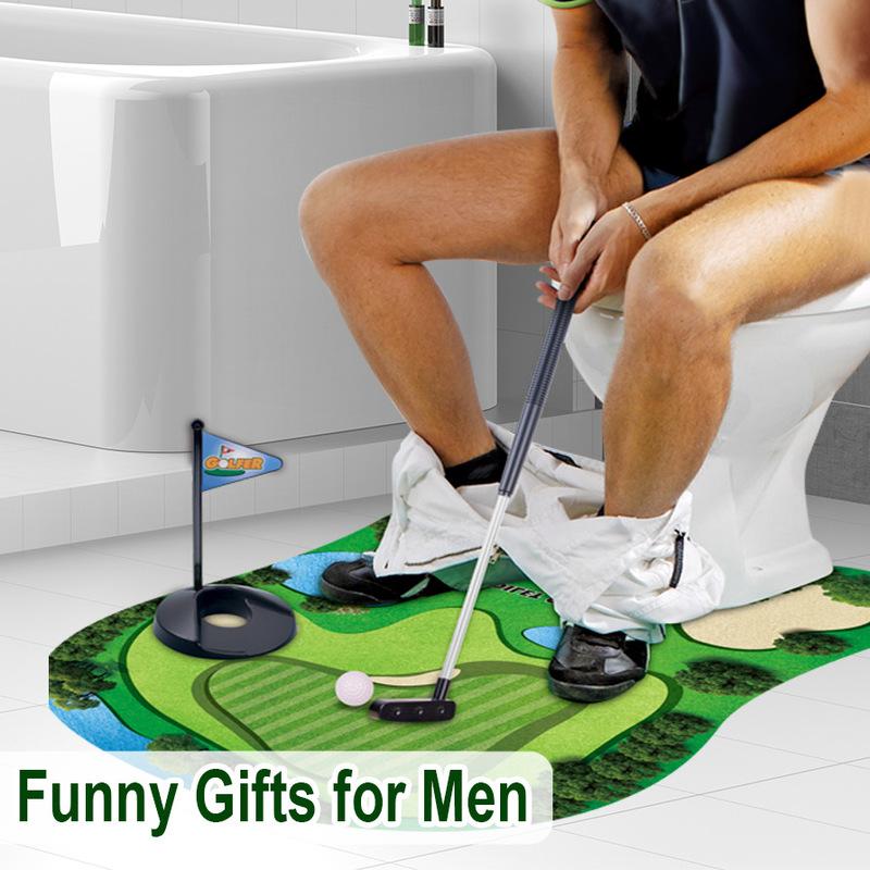 Generic Toilet Golf Set Mini Putting Game With Mat Putter 2 Balls Bathroom Leisure Entertainment Toy Adult Golfers Toilet Fun
