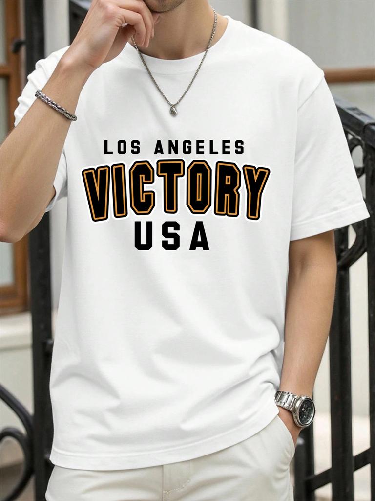 Victory Usa Los Angeles Print Men TShirts Cotton AllMatch T Shirt Comfortable Crewneck Tops Loose Unisex Summer Clothes