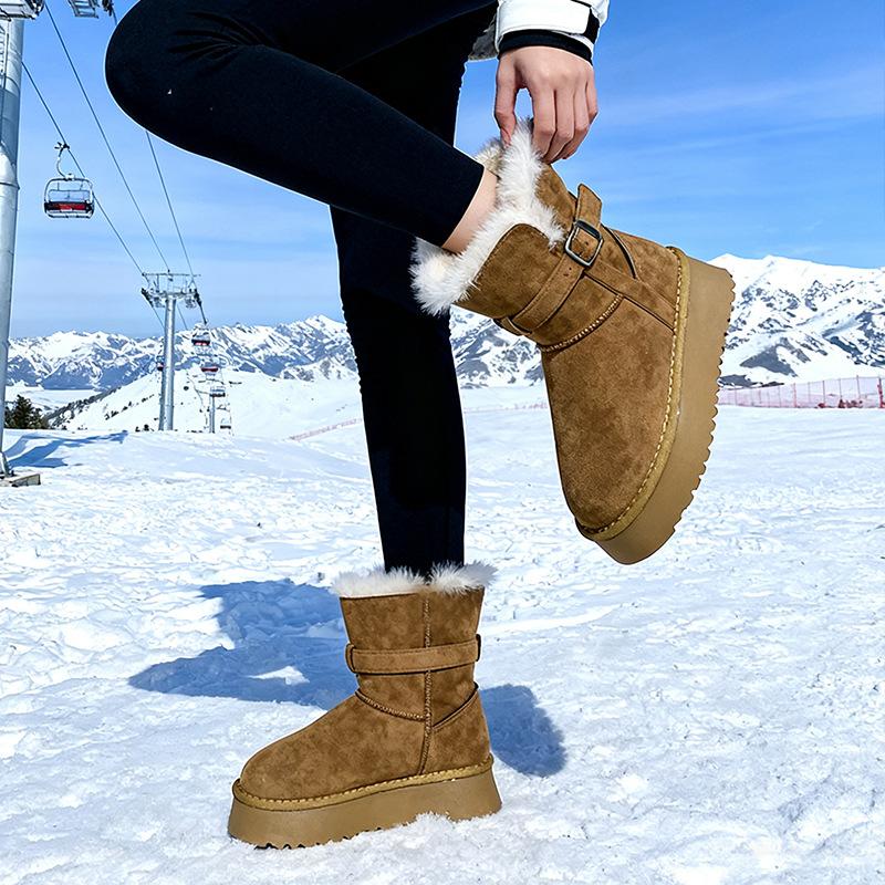 Thick-soled heightening snow boots women's autumn 2025 new velvet thickened warm short boots fashionable versatile cotton boots