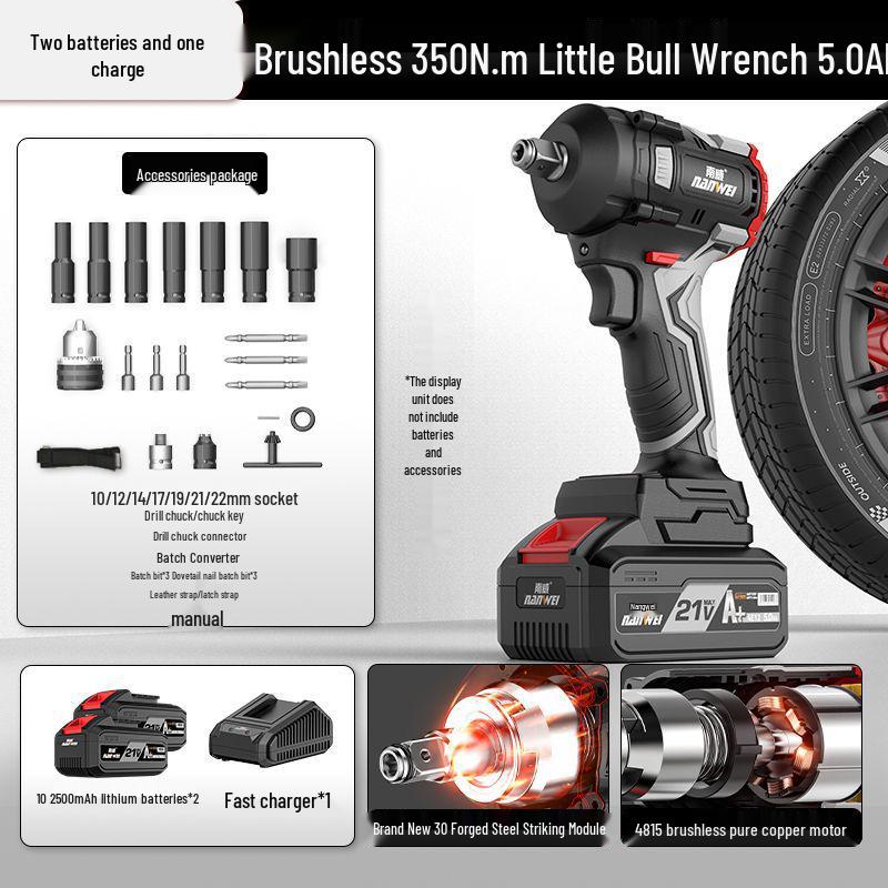 Nanwei Knight Series Brushless High Torque Impact Wrench with Lithium Battery for Auto Repair and Woodworking