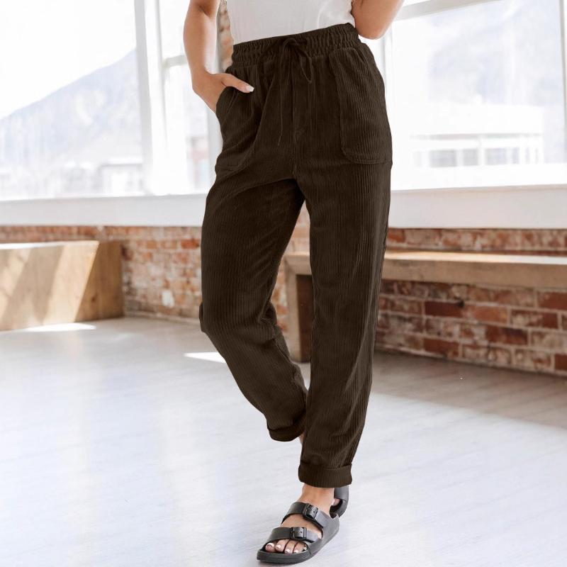 Autumn Winter Women's Casual Pants Fashionable Solid Color Corduroy Wide-leg Pants