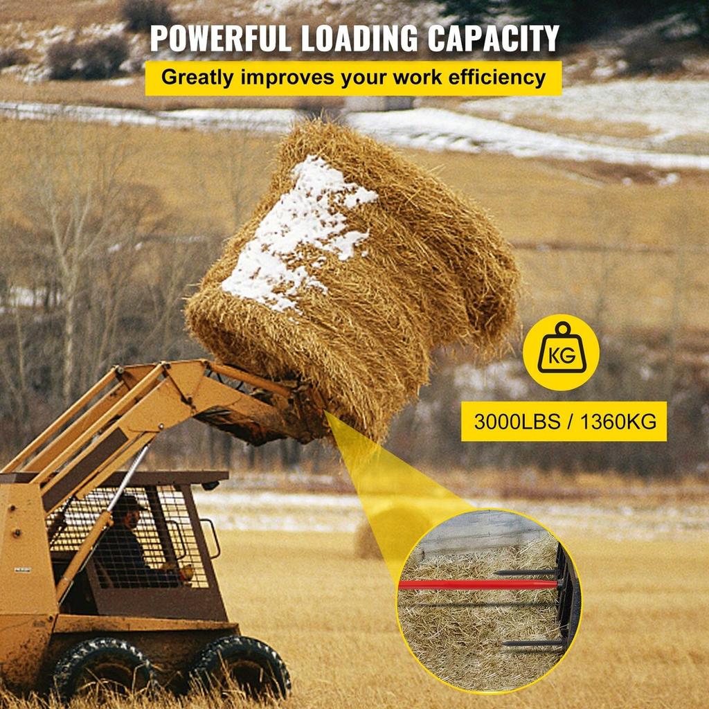 Hay Spear 49\" Bale Spear 3000 Lbs Capacity, Bale Spike Quick Attach Square Hay Bale Spears 1 3/4\" Wide, Red Coated Bale Forks, Bale Hay Spike with 2