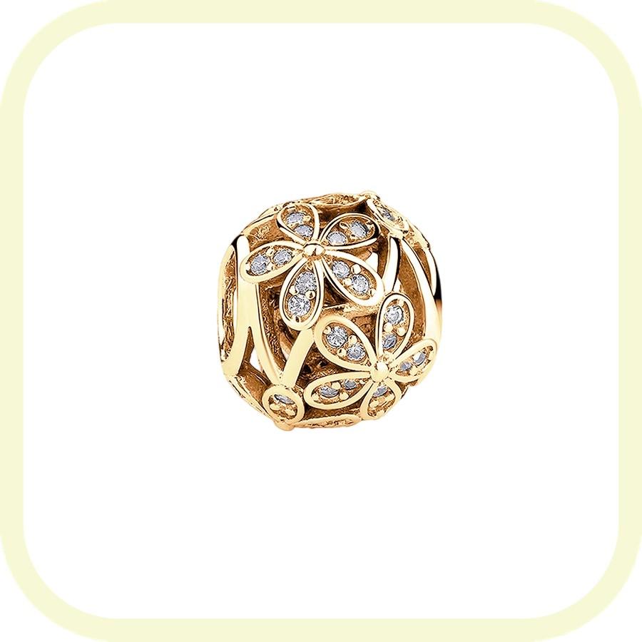 New Golden Flowers Collection Charm Bead Lucky Shamrock Rose in Bloom Daisy Flower Safety Chain Compatible With Authentic Bracelets Do It Yourself Jew