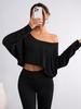 2025 New European/American Off-the-Shoulder Loose Long Sleeve Crop Top