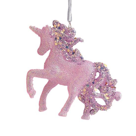 Pink Glitter Christmas Ornaments Acrylic Bow/Bell/Tree/Ballerina Hanging Decorations for Xmas Tree Holiday