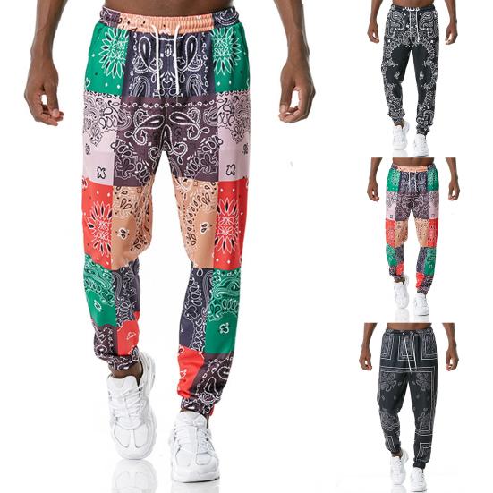 Modieuze Heren Broek Mid-Rise Sneldrogend Paisley Print Trekkoord Enkel Gebonden Losse Broek voor Fitness
