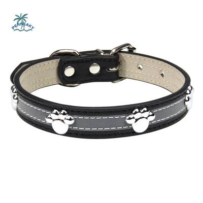 Durable Leather Reflective Dog Collar Adjustable Soft Dog Footprint Collar Metal Buckle Decorative Dog Necklace for Dogs Cats