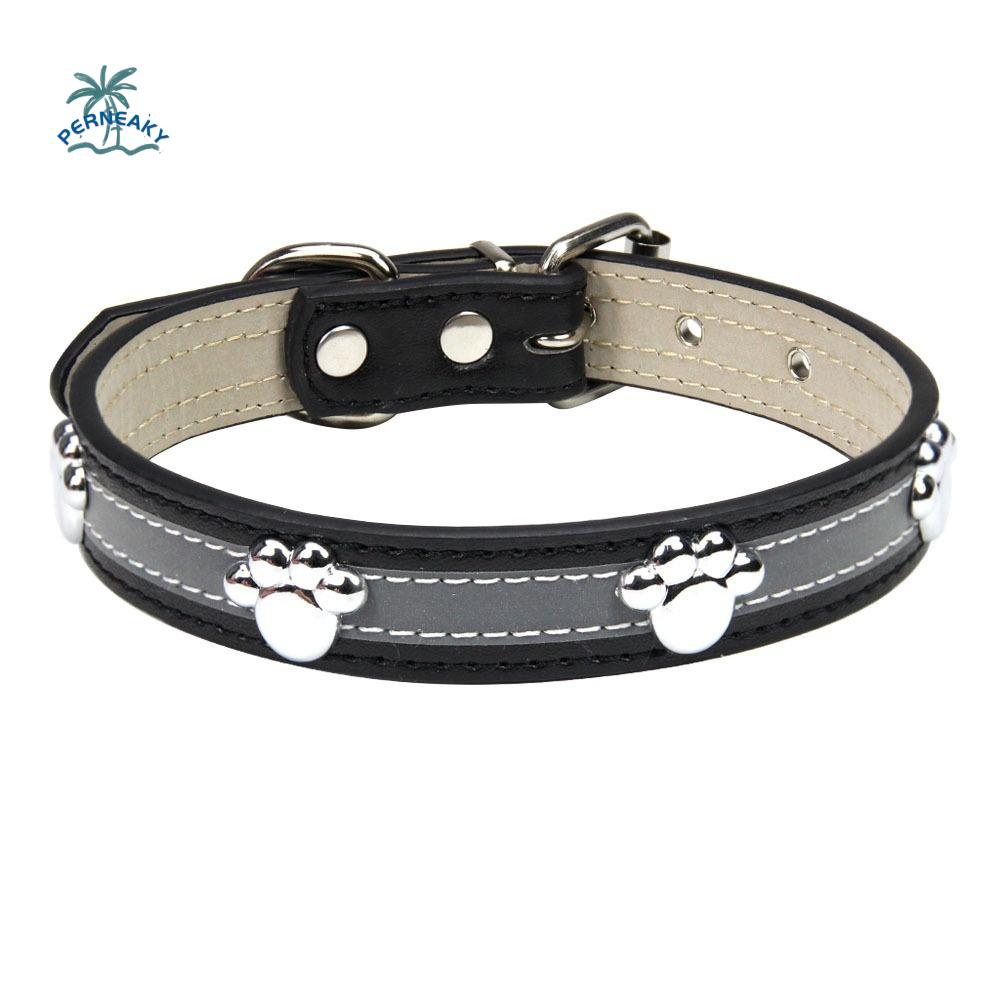 Durable Leather Reflective Dog Collar Adjustable Soft Dog Footprint Collar Metal Buckle Decorative Dog Necklace for Dogs Cats