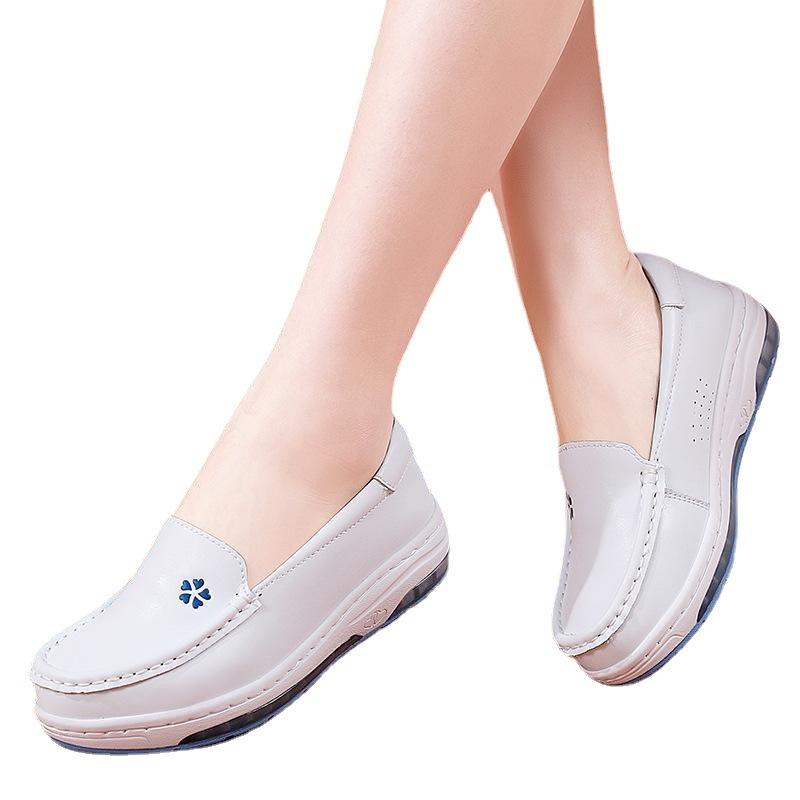 Luftkissen Krankenschuhe Damen Echtleder Weichsohle Rutschfest Atmungsaktiv Keine Müden Füße Dicke Sohle Erhöhend Weiß Medizinische Spezialschuhe