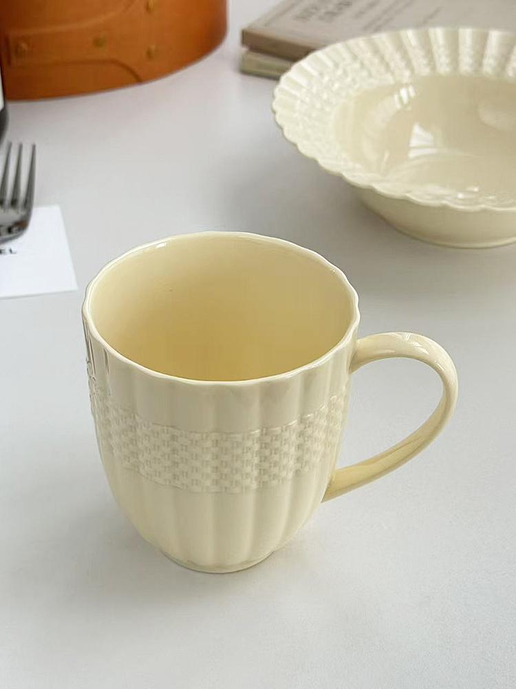 Relief Ceramic Straw Hat Plates Household Nordic Style Vintage Light Luxury Dinner Dish Floral Shape Deepen Kitchen Tableware