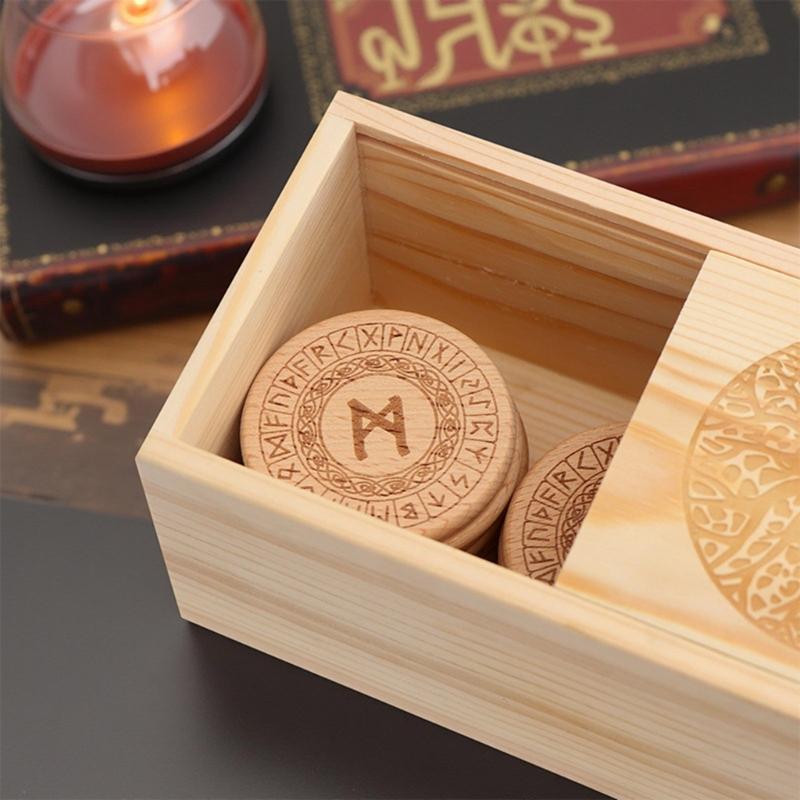 Ancient Norses Runes Stone Wooden Divination Handcarved Nordics Symbols for Spiritual Guidance Historical Recreations