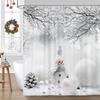 Cute Snowman Snowflake Shower Curtain with Grey Winter Forest Pattern, Waterproof Xmas Holiday Bathroom Decor Set for Home