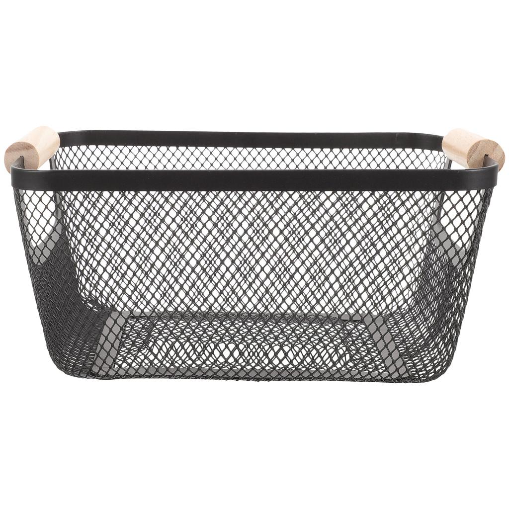 Lid Storage Drawers Wire Baskets for Organizing Wicker Bins Black Wooden Office Cutlery Organizer