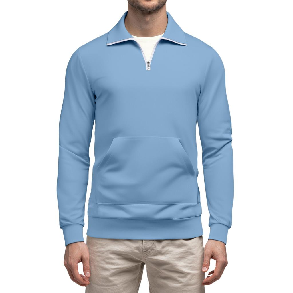 Men's Casual Long-Sleeved Collared Quarter-Zip Sweatshirt