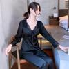 Women's Plus Size Ice Silk Long Sleeve Pajamas with Chest Pads - High-End Feel for Spring, Summer, Fall