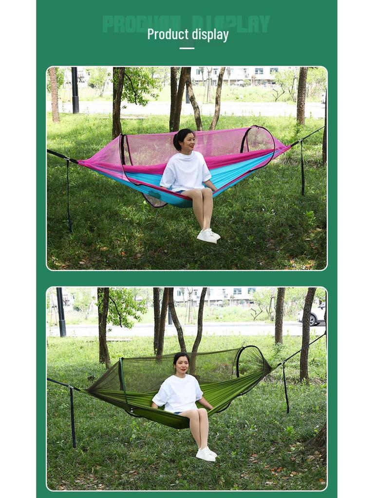Portable Tear-Resistant Outdoor Hammock with Mosquito Net, Sun Protection, and Anti-Rollover Design for Single/Double Person Camping Swing