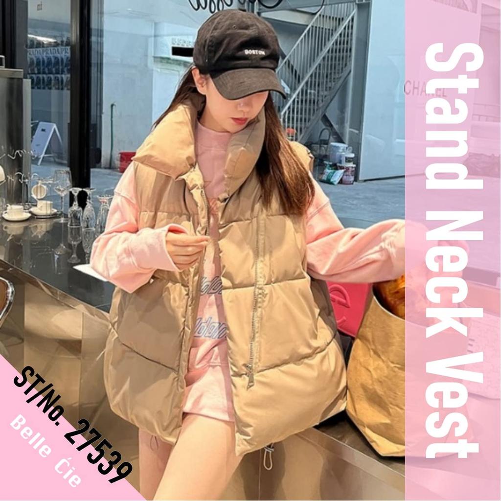 Belle Cie Padded Plus Black and Korean Women's Vest, Size, White, Style, Outerwear, Fall/Winter (ST/No. 27539) (M, Beige)
