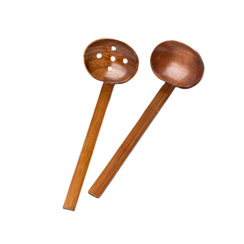 Japanese Solid Wood Long Handle Tortoise Shell Slotted Spoon: Customizable Logo Soup Ladle and Hot Pot Strainer.