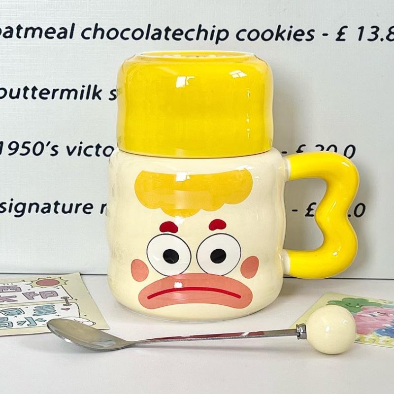 Milk Fufu Cute Clown Kettle Girls High Value Ceramic Mug with Lid Couple Coffee Cup Birthday Gift