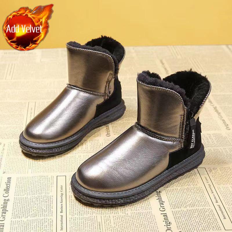 

Fashion Flat Waterproof Leather Ladies Shoes Round Toe Plush Warm Booties 2025 New in Chic and Elegant Winter Novelty Women s Snow Boots 35