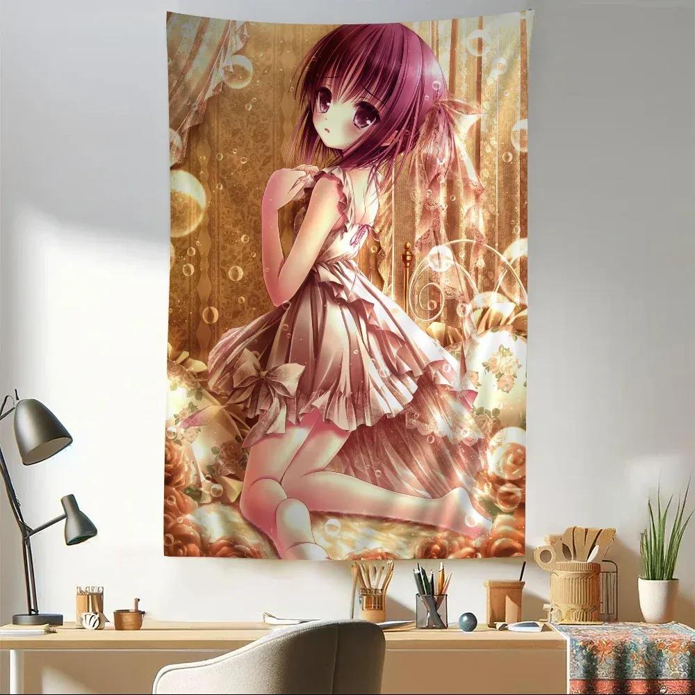 Süße Kleine Loli Anime Seidenkunst Hängend Böhmischer Wandteppich Hängend Tarot Hippie Wandteppiche Wohnheim Japanischer Wandteppich