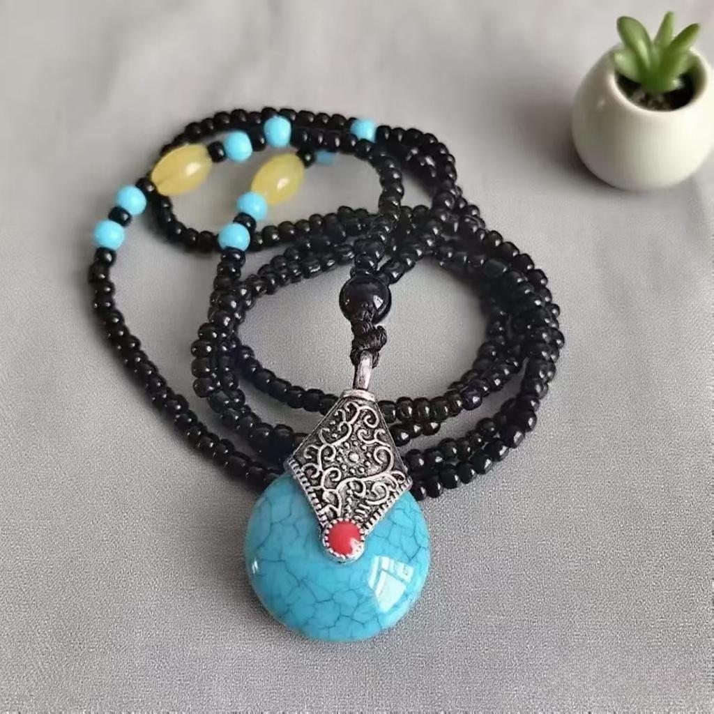 Acryl mehrfarbiger Anhänger Pulloverkette weiblich, ethnischer Stil handgefertigt perlenbesetzt vielseitig Wassertropfen floral lange Halskette