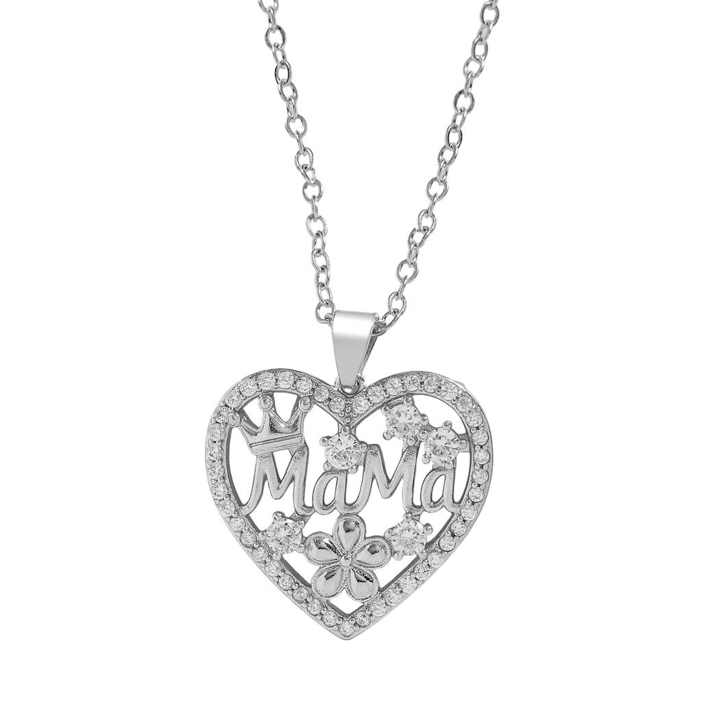 Mama Micro-inlay Zircon Flower Hollowed-out Heart Pendant Necklace Earrings Sets for Women Exquisite Mother's Day Gifts Jewelry