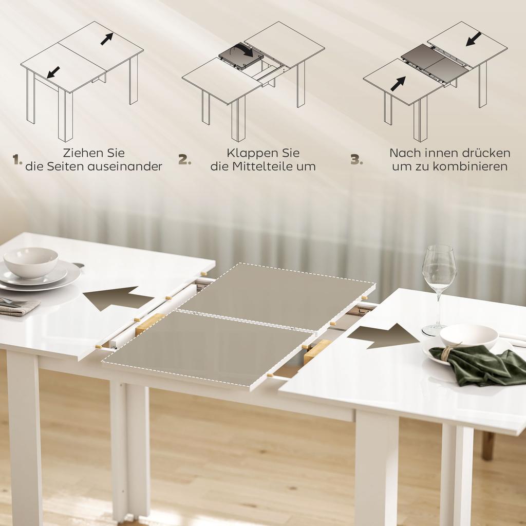 Extendable Dining Table 120 160 X 70 Cm Adjustable Kitchen Table For 4 6 Persons Mdf High Gloss White