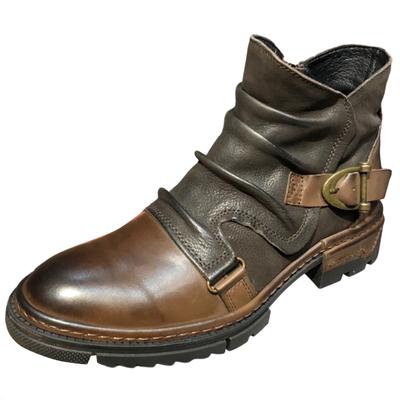 (SU)Herren-Motorradstiefel, Vintage-Stil, runder Kopf, Cowboy-Kurzstiefel, Pferdestiefel