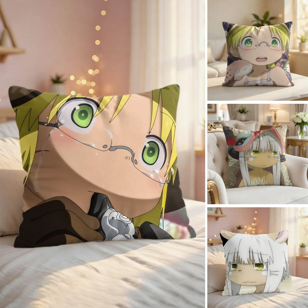 MMade In Abyss Nanachi Riko Cushion Cover Silky Short Plush Invisible Zipper Dustproof Sofa Pillow Case For Home Decor