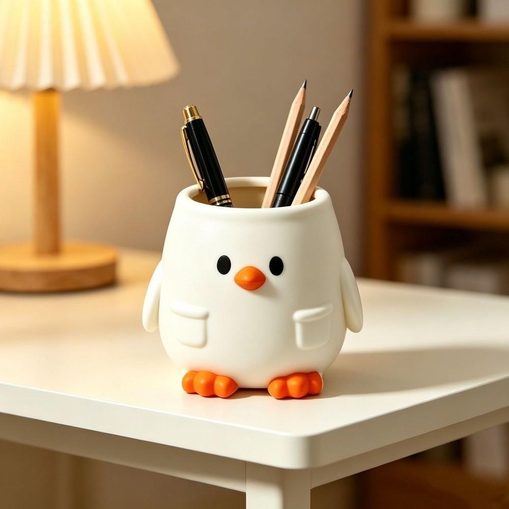Multifunction Table Storage Box Flowerpot Desktop Organizer Cartoon Penguin Pen Holder Office