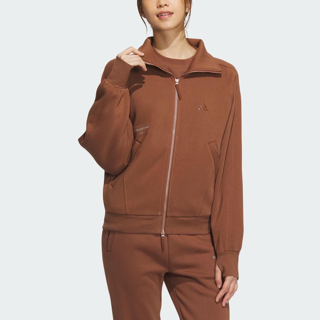 Adidas Small Logo Fleece Full-Zip Jacket Women Outerwear Brown IX6794