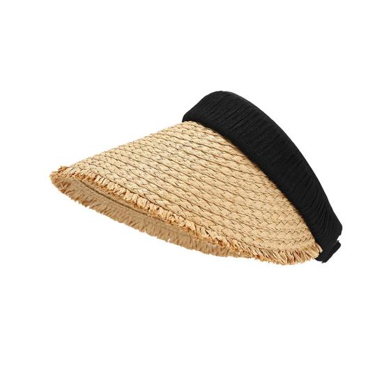 Hollow Top Sun Hat Foldable Braided Straw Hat with UV Protection Breathable Design Wide чёрный