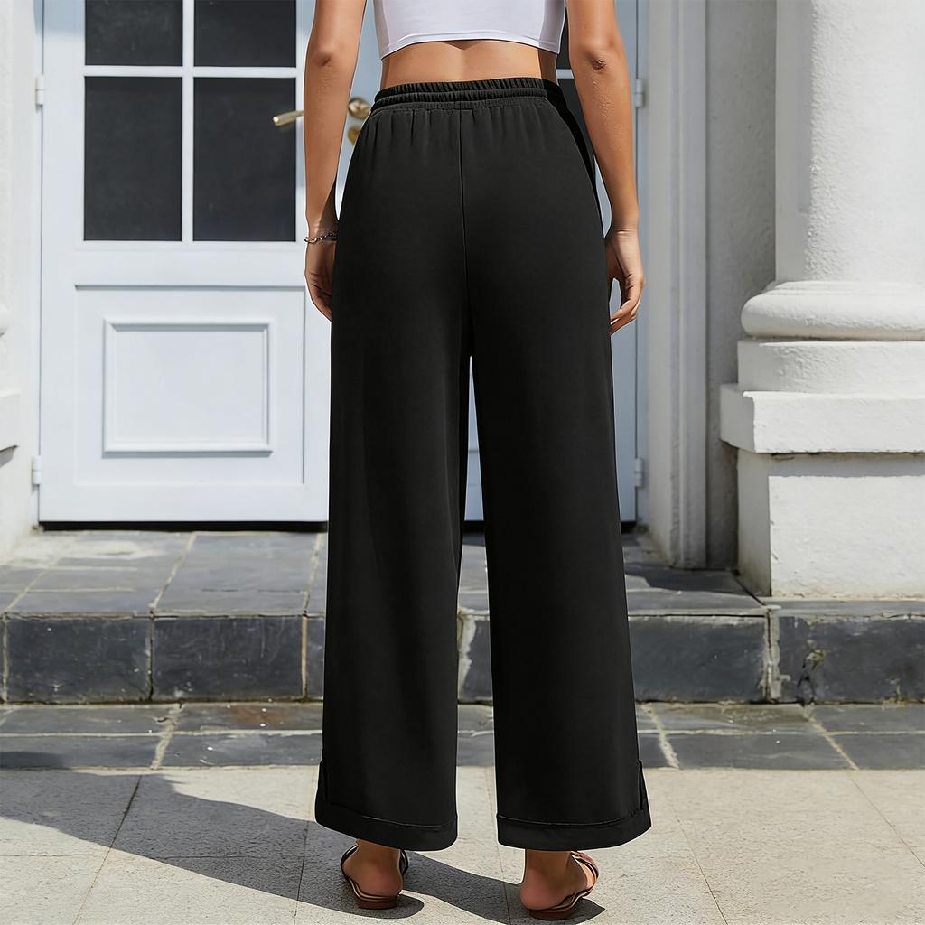 Damen locker bequem lässig Mode Farbe elastischer Bund mit Gürtel Taschen weite Hose