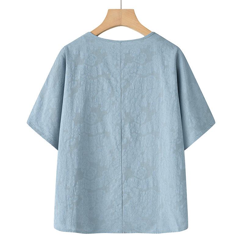 Elderly Women's Fashionable Cotton-Linen Summer Top - Short-Sleeved for Middle-Aged and Older Ladies
