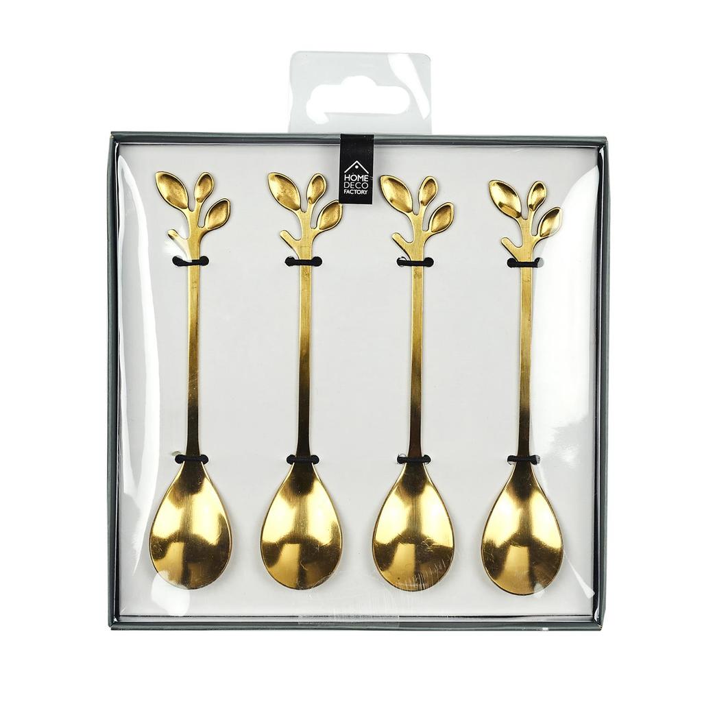 Set Of 4 Gold Leaf Spoons, Stainless Steel, Decorative
