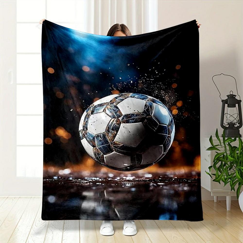 Soccer Ball with Dynamic Splash Design Flannel Blanket for Bedroom, Living Room, Sofa, and Nap Sofas